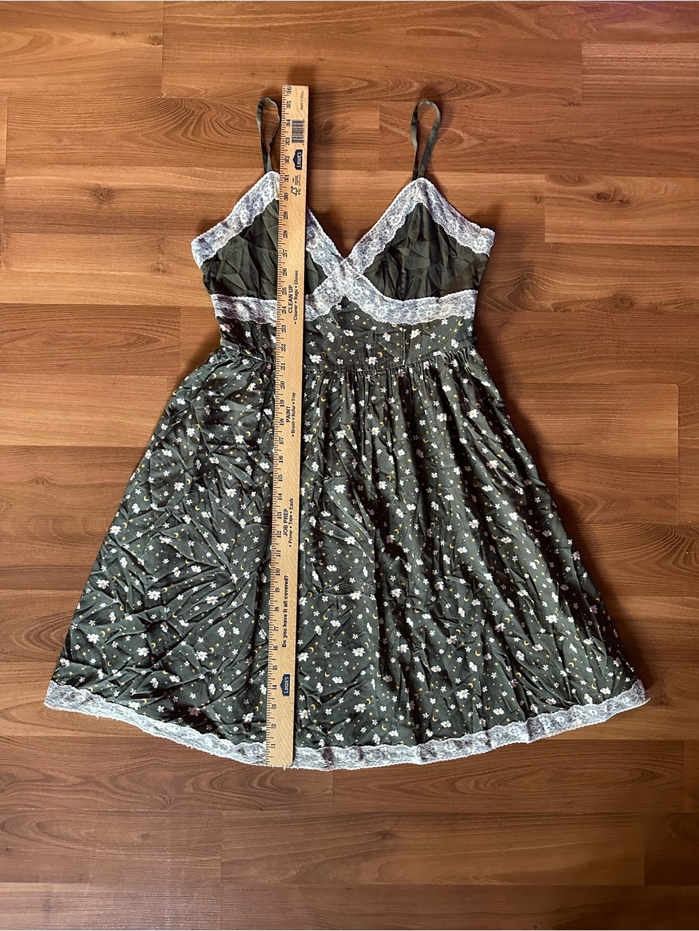 ๐ Hot Topic Olive Green Floral Lace-Trim Slip Spaghetti Strap Midi Dress - Picture 4 of 12